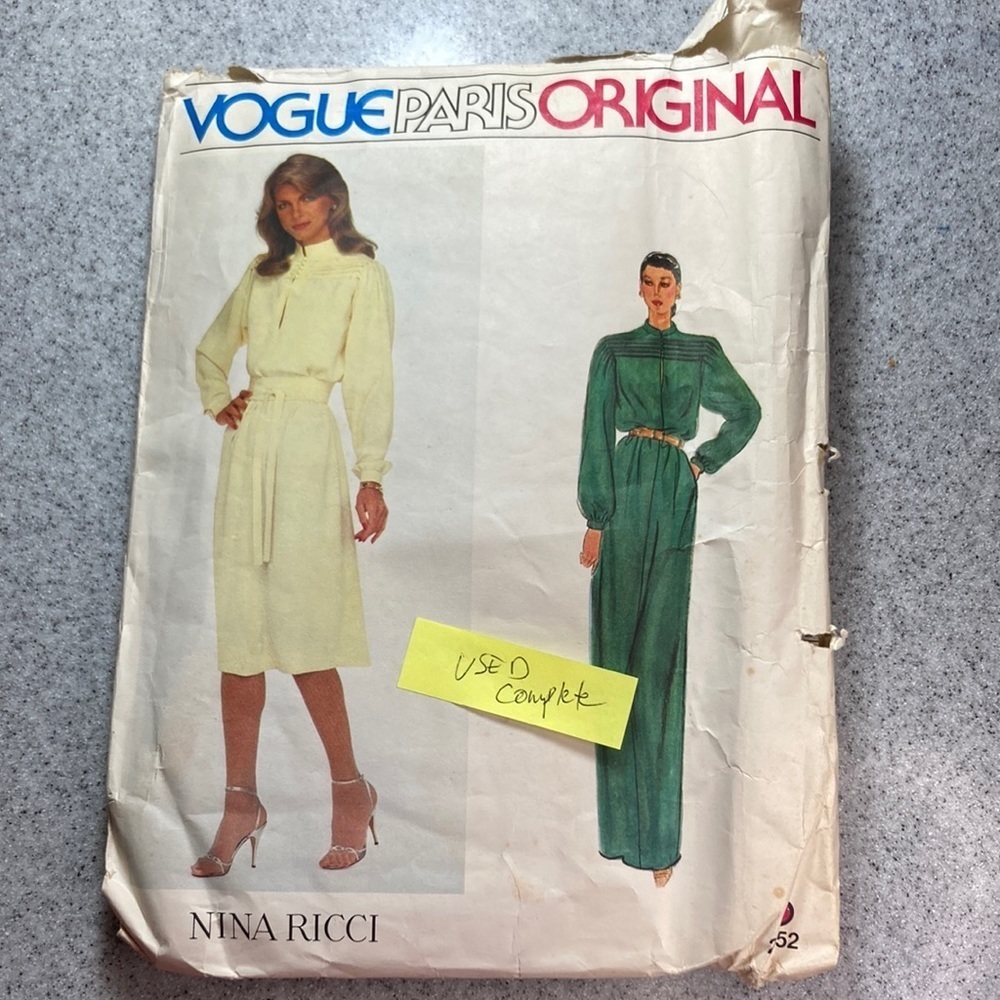 VOGUE Paris Original Nina Ricci dress pattern 2352 size 8-16. Used/complete‎ 159
